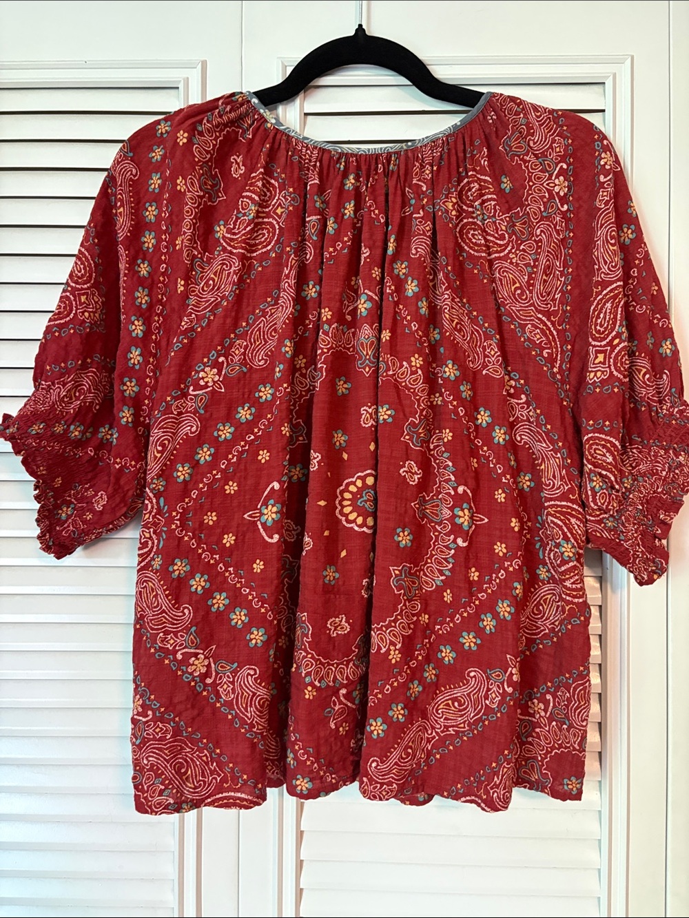 Natural Life Bandana Rust-Red Peasant Top Size Medium - Picture 9 of 10